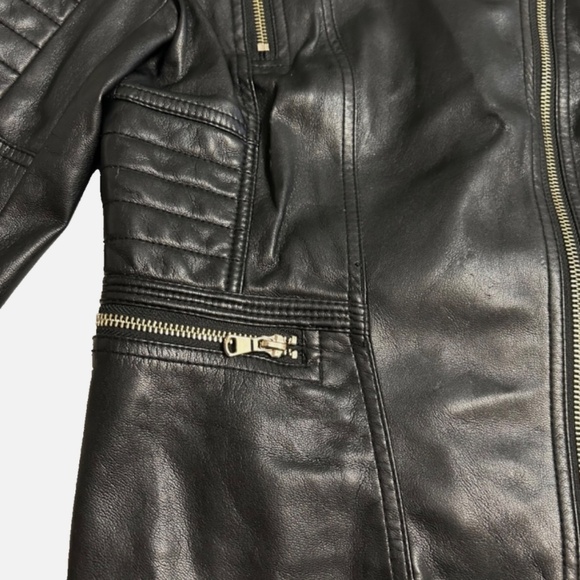 H&M Faux Leather Jacket Women’s Moto 6 Quilted Black Zipper Biker Vegan - Picture 2 of 12